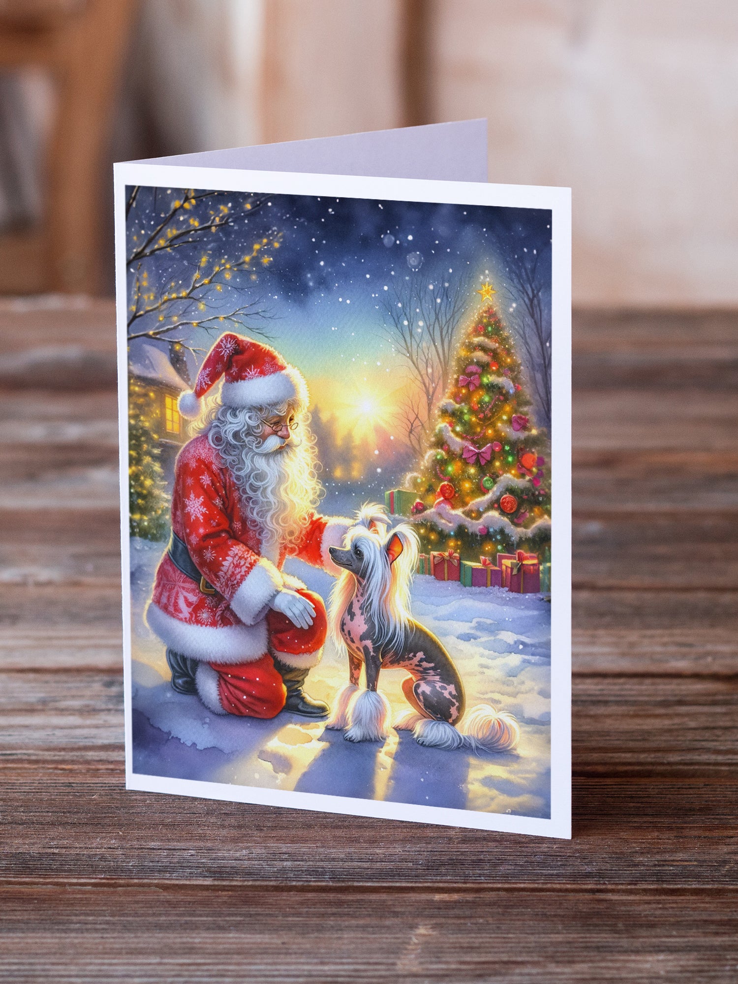 Chinese Crested and Santa Claus Greeting Cards Pack of 8
