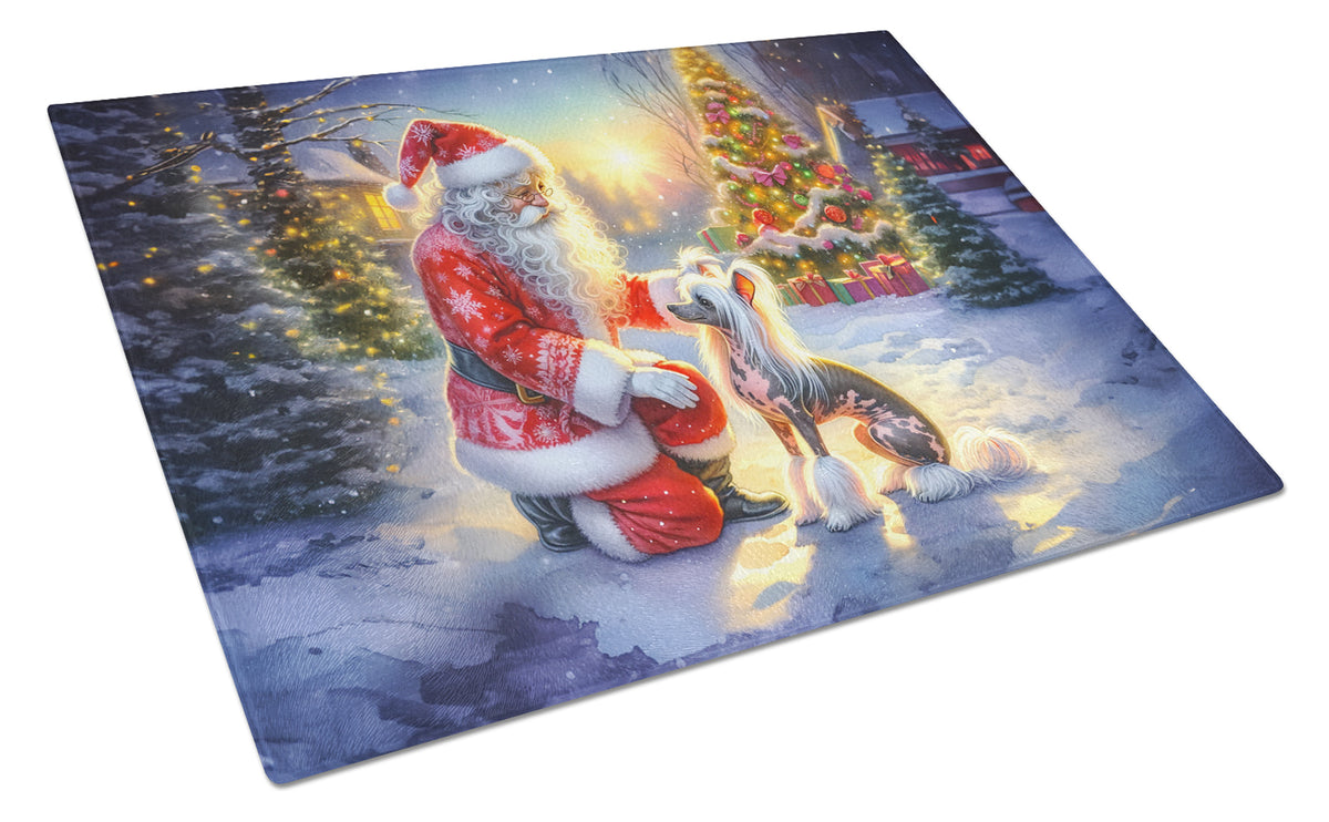 Buy this Chinese Crested and Santa Claus Glass Cutting Board