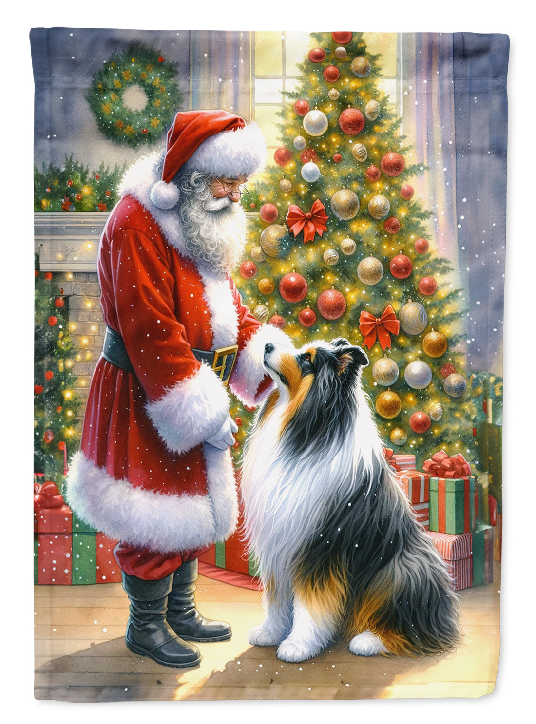 Buy this Collie and Santa Claus House Flag