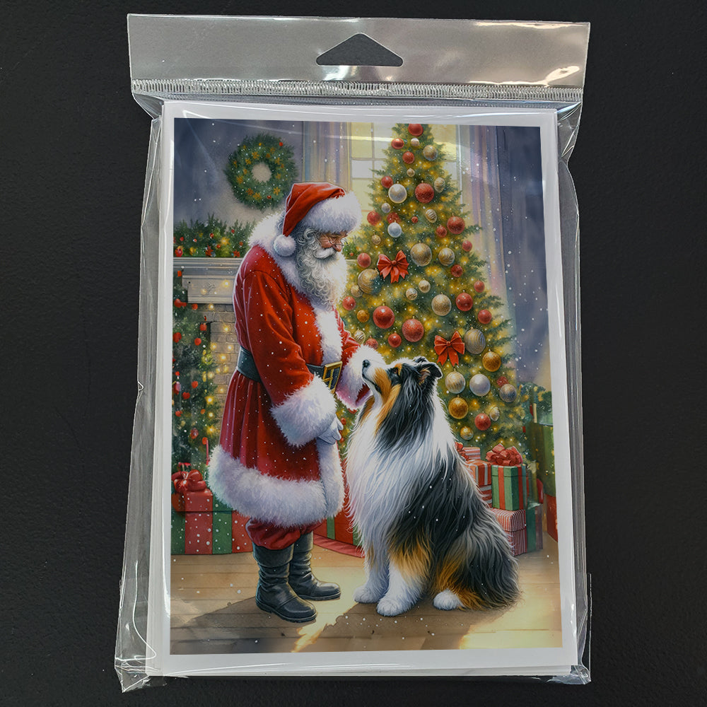 Collie and Santa Claus Greeting Cards Pack of 8