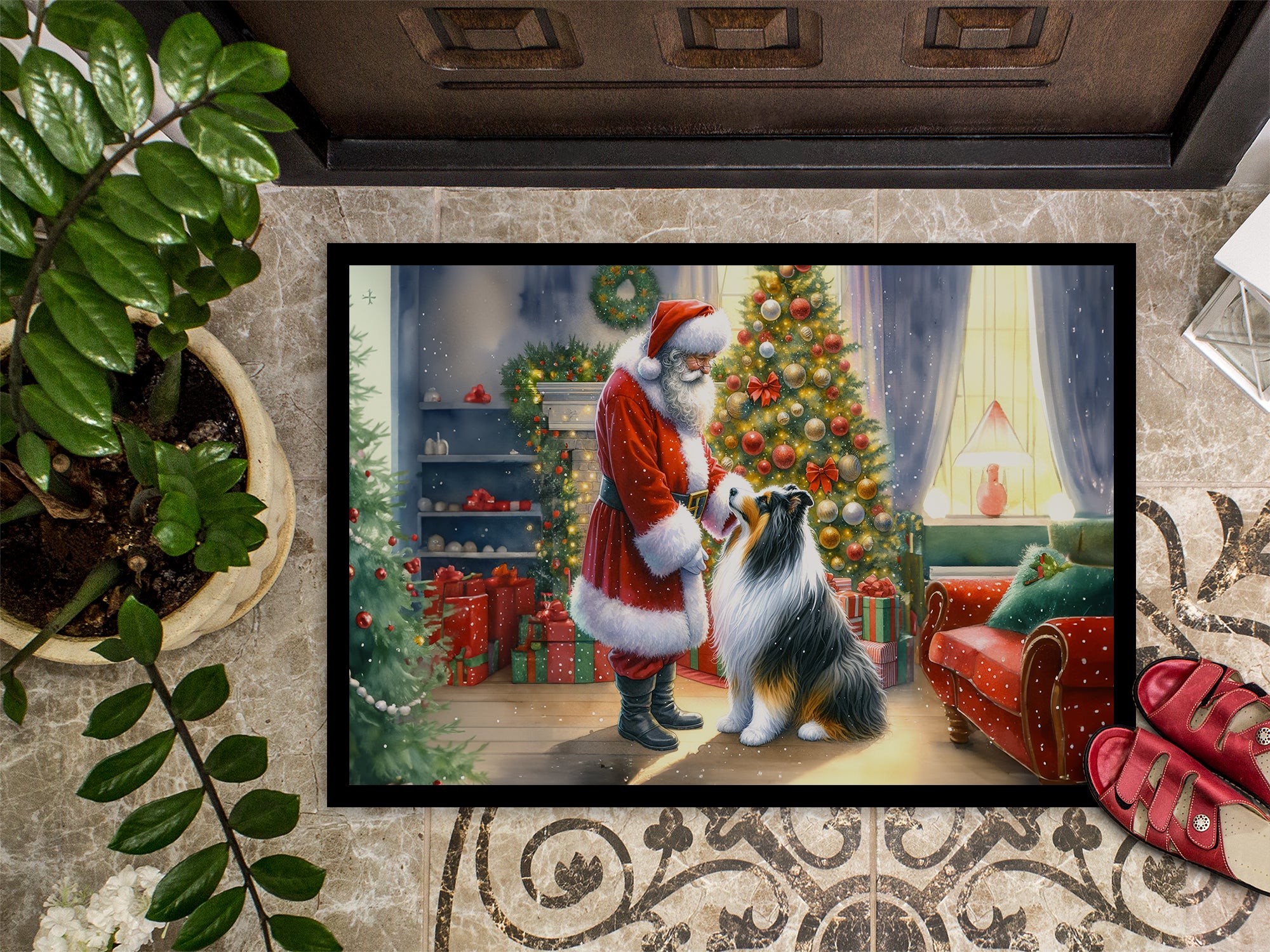 Collie and Santa Claus Doormat