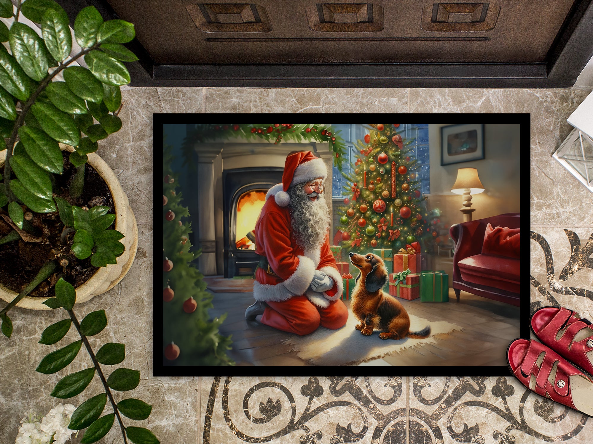 Dachshund and Santa Claus Doormat