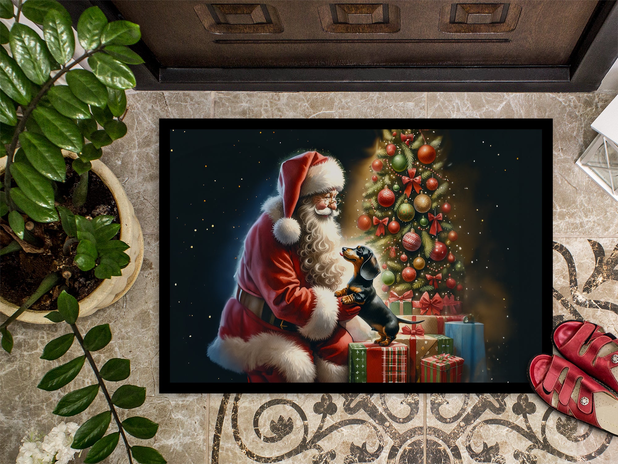 Dachshund and Santa Claus Doormat