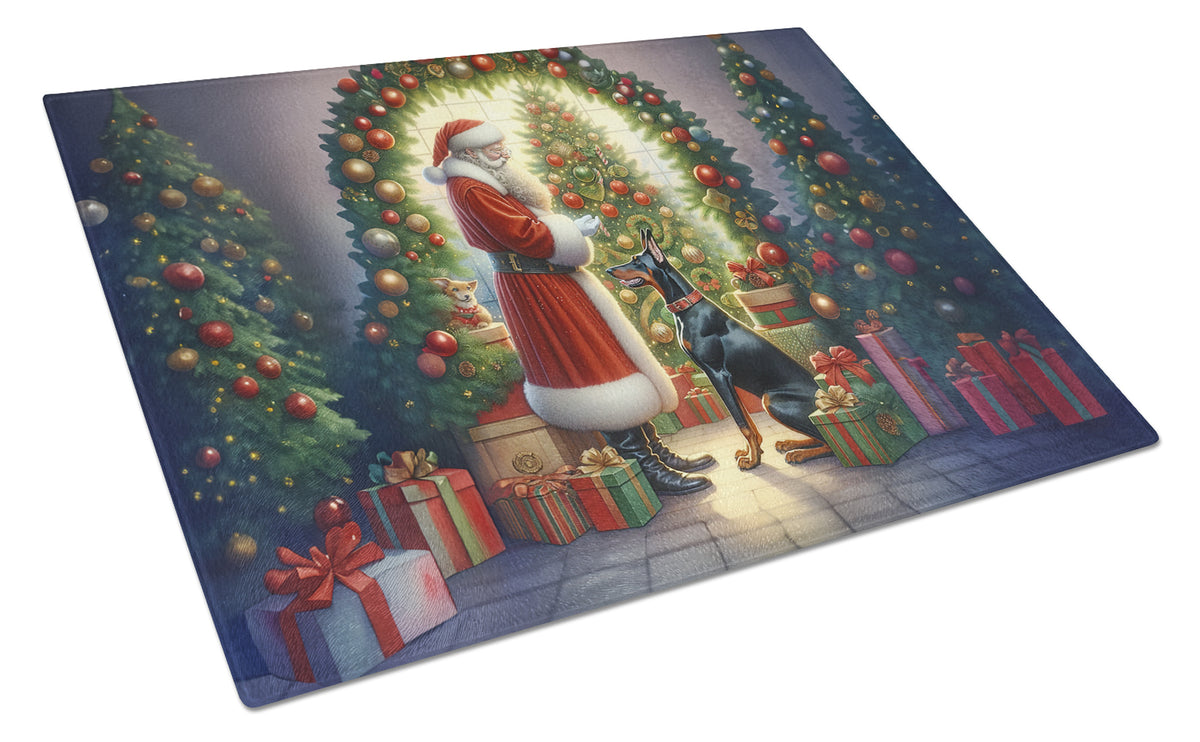 Buy this Doberman Pinscher and Santa Claus Glass Cutting Board