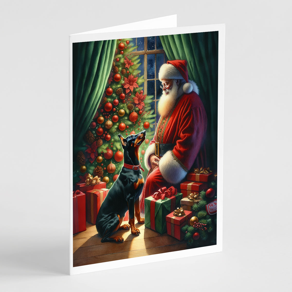 Buy this Doberman Pinscher and Santa Claus Greeting Cards Pack of 8