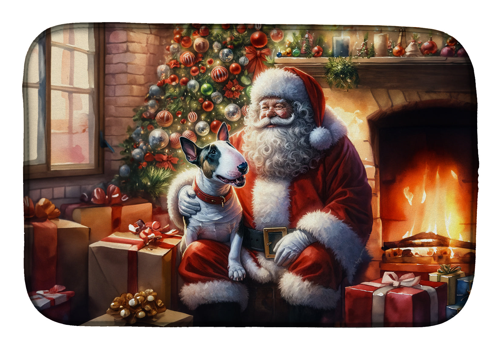Buy this English Bull Terrier and Santa Claus Dish Drying Mat