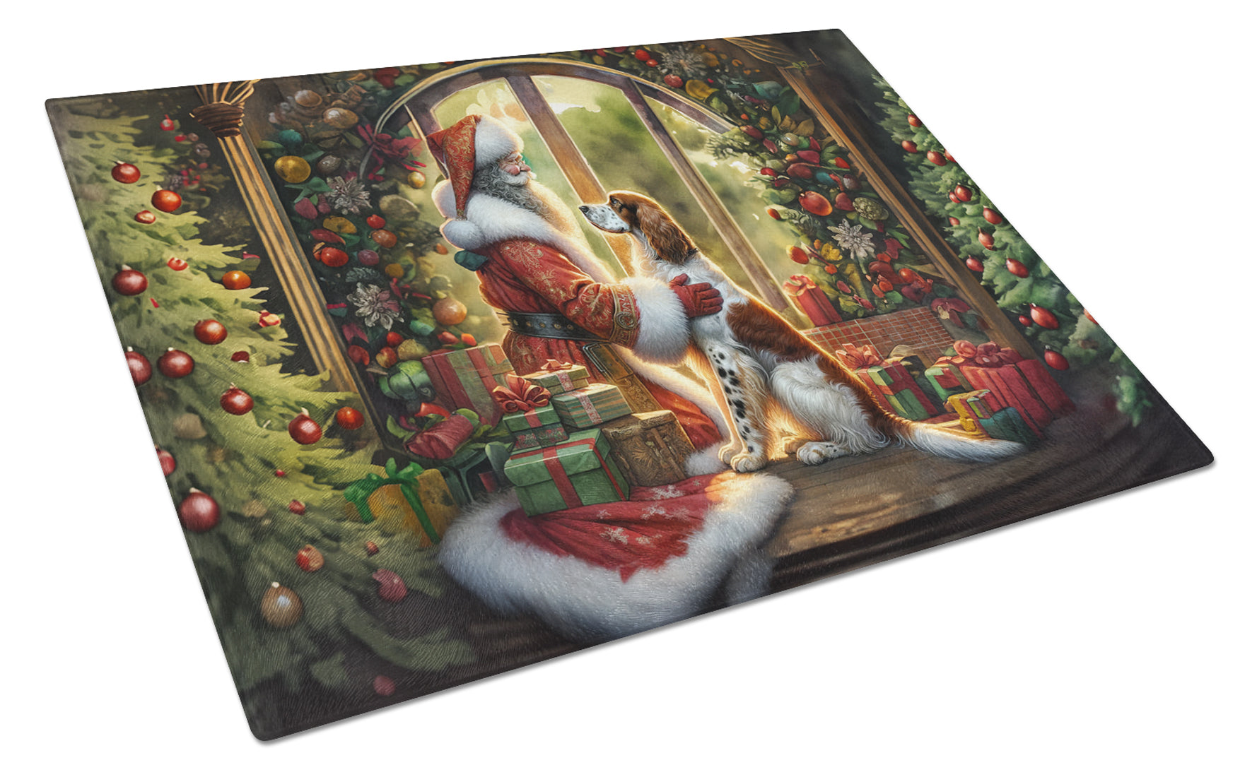 Buy this English Setter and Santa Claus Glass Cutting Board