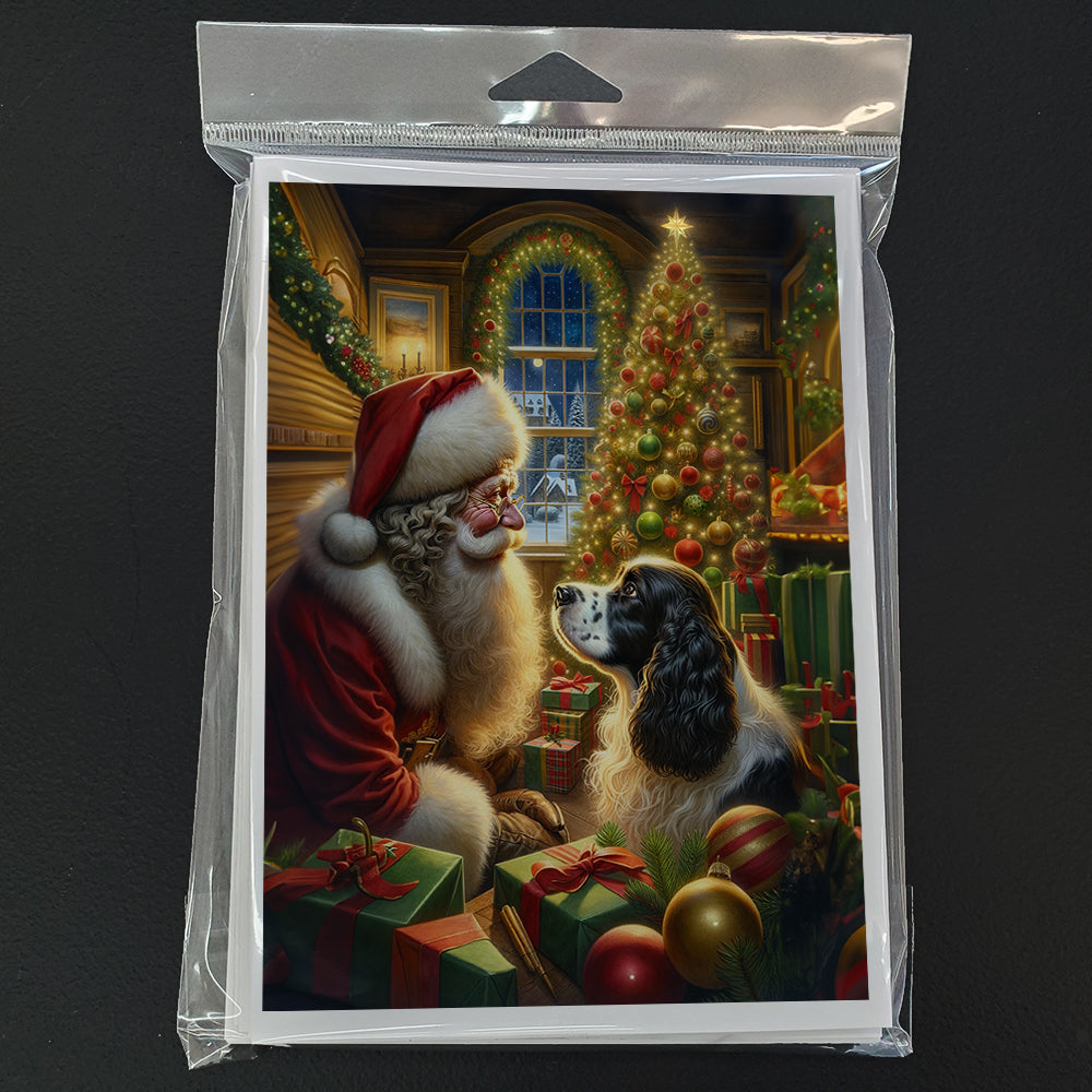 English Springer Spaniel and Santa Claus Greeting Cards Pack of 8