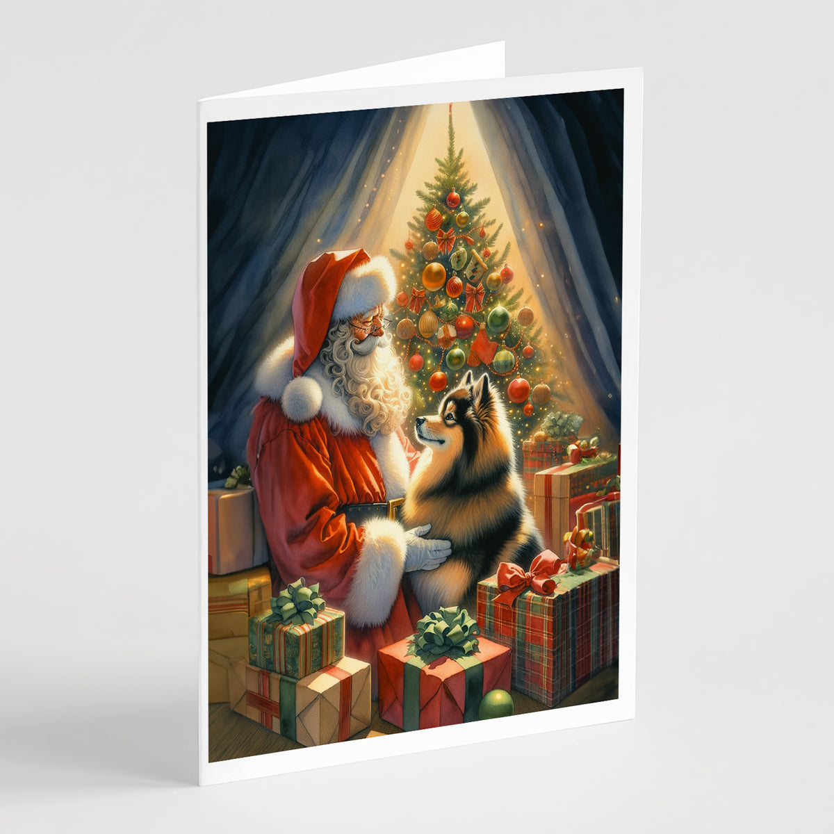 Buy this Finnish Spitz and Santa Claus Greeting Cards Pack of 8