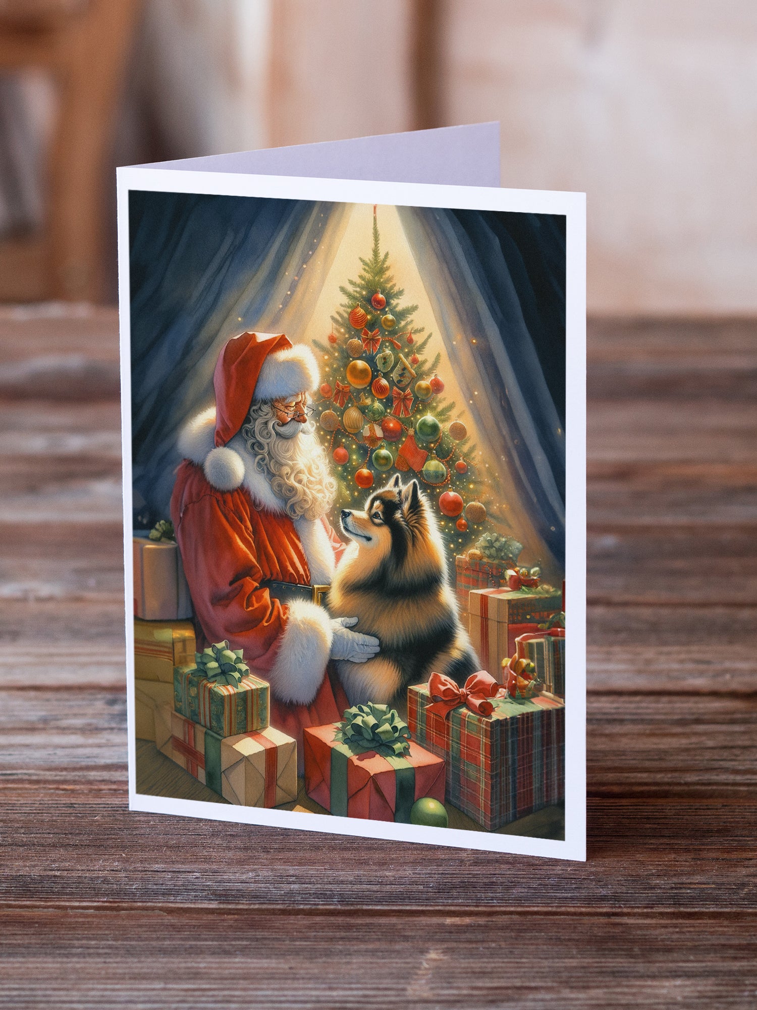 Finnish Spitz and Santa Claus Greeting Cards Pack of 8