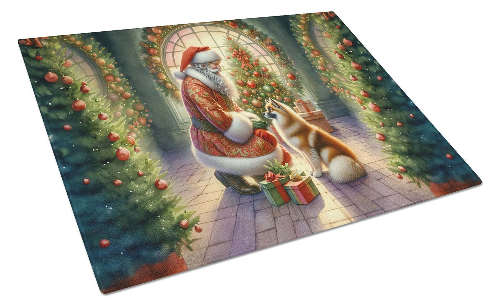 Buy this Finnish Spitz and Santa Claus Glass Cutting Board