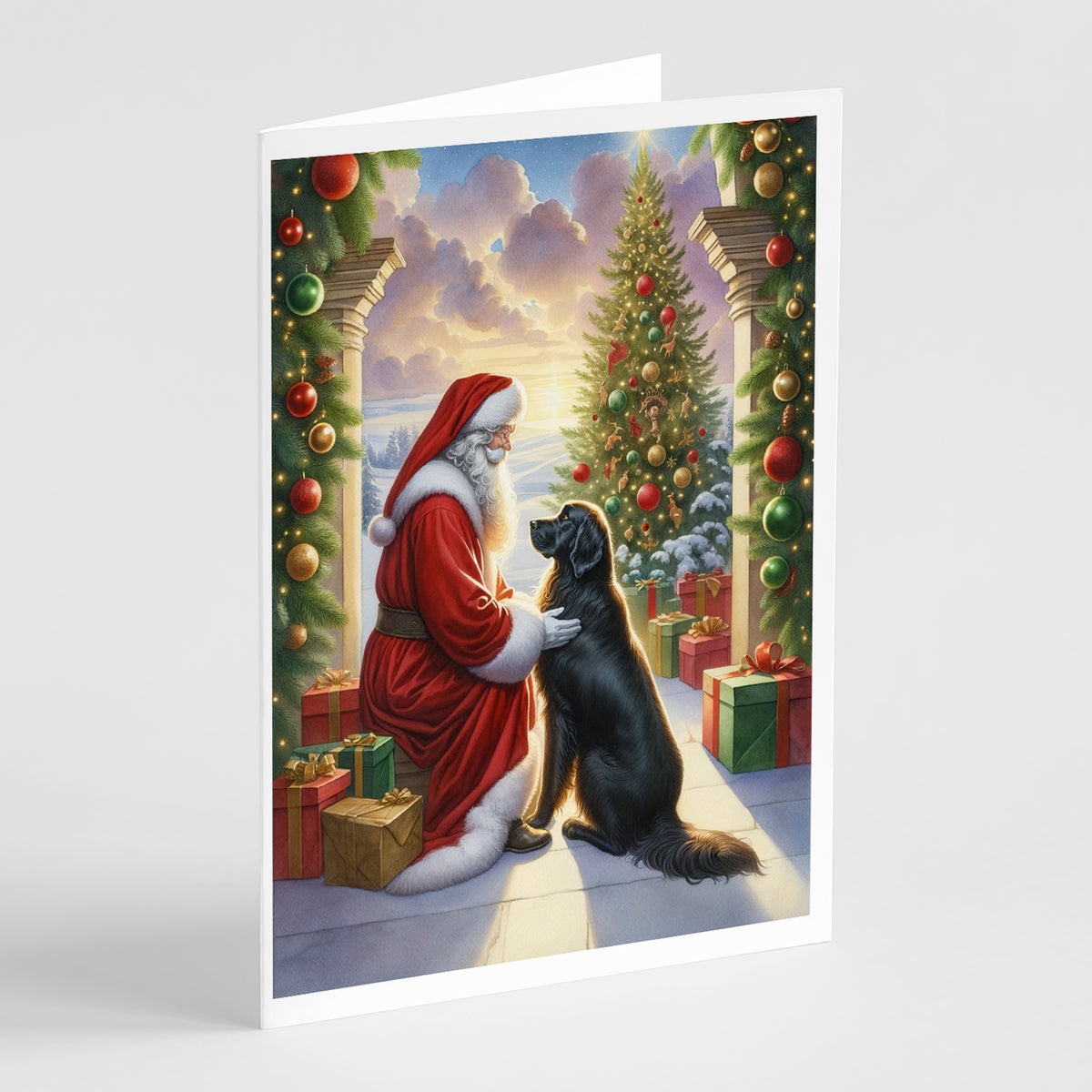 Buy this Flat-Coated Retriever and Santa Claus Greeting Cards Pack of 8
