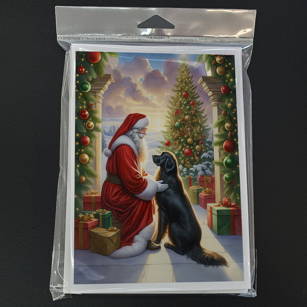 Flat-Coated Retriever and Santa Claus Greeting Cards Pack of 8