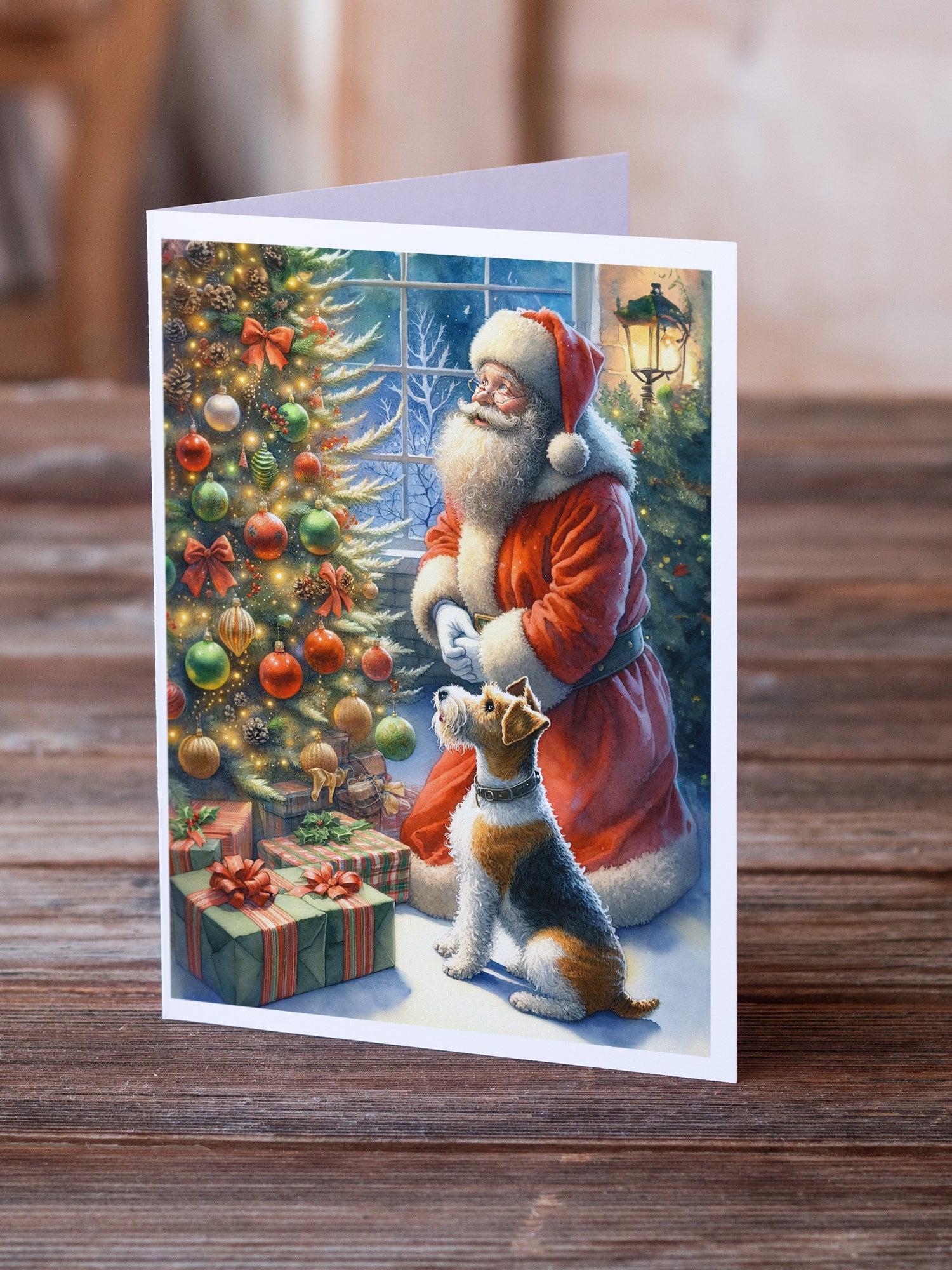 Buy this Fox Terrier and Santa Claus Greeting Cards Pack of 8