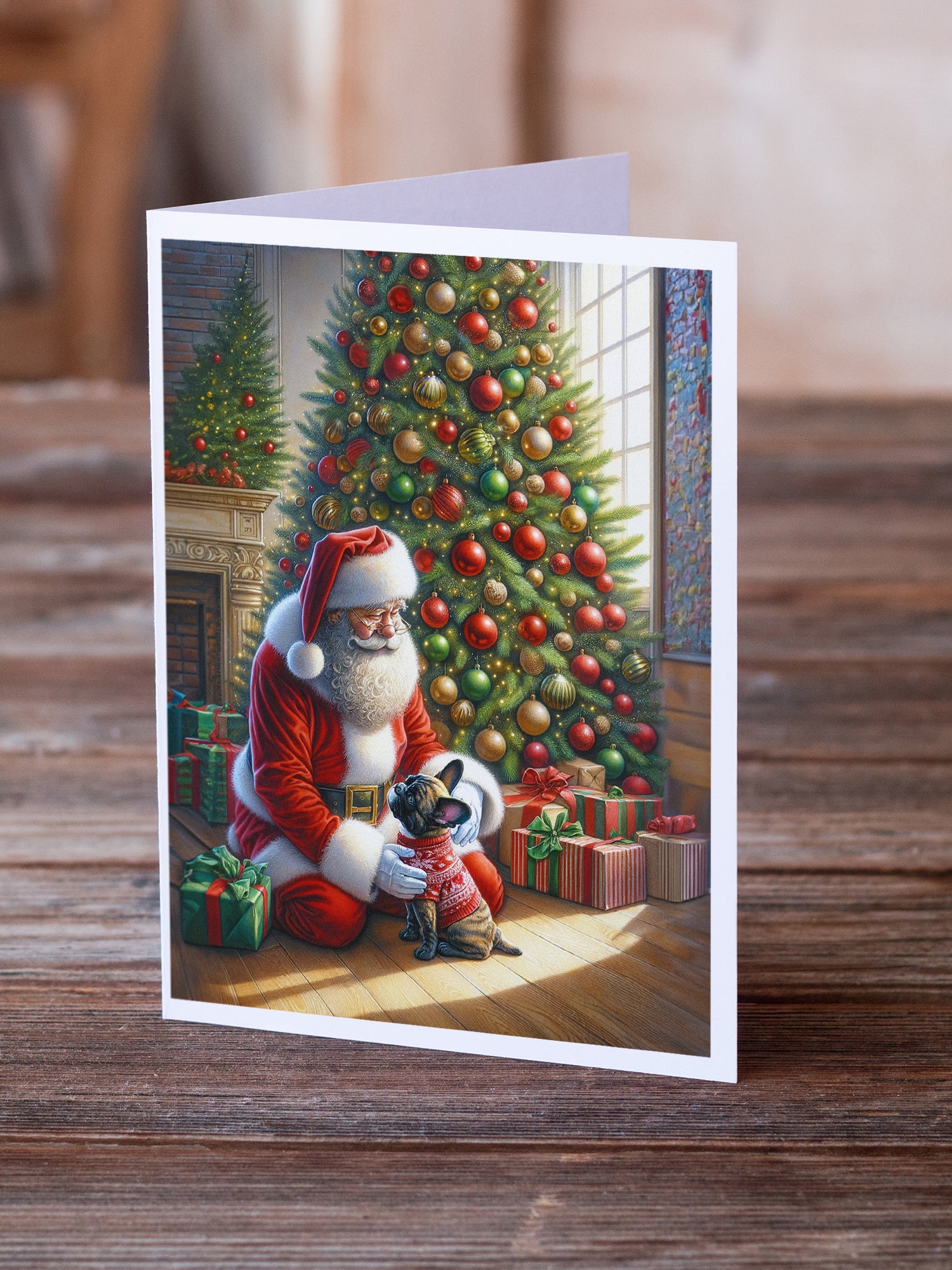 French Bulldog and Santa Claus Greeting Cards Pack of 8
