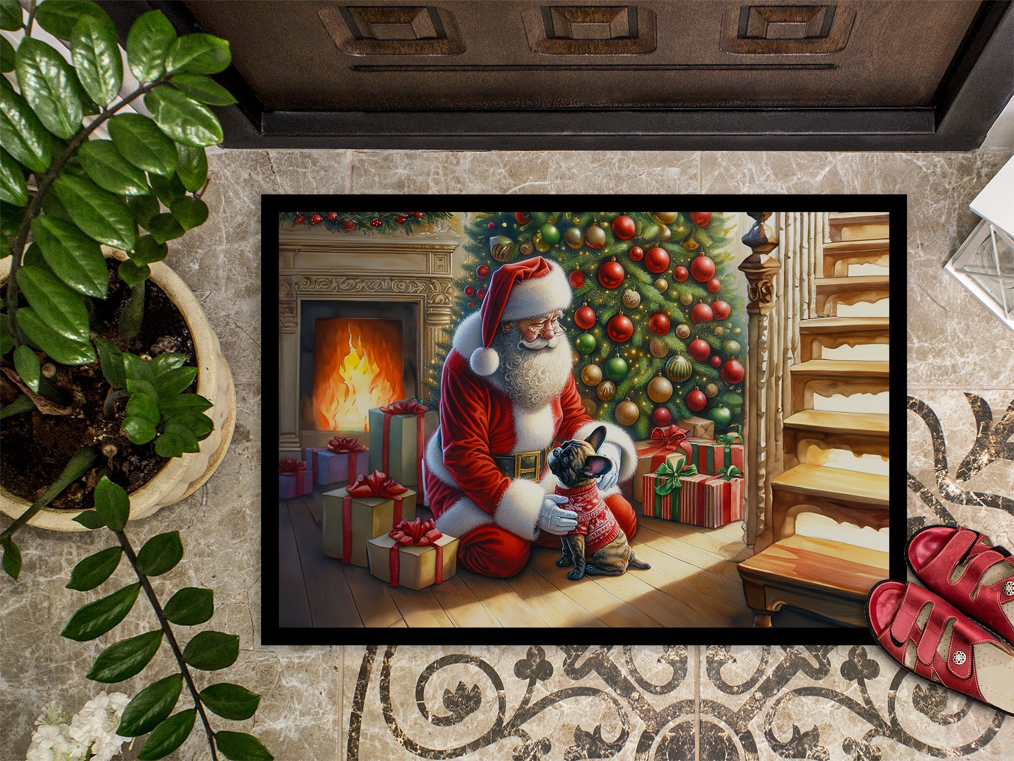 French Bulldog and Santa Claus Doormat