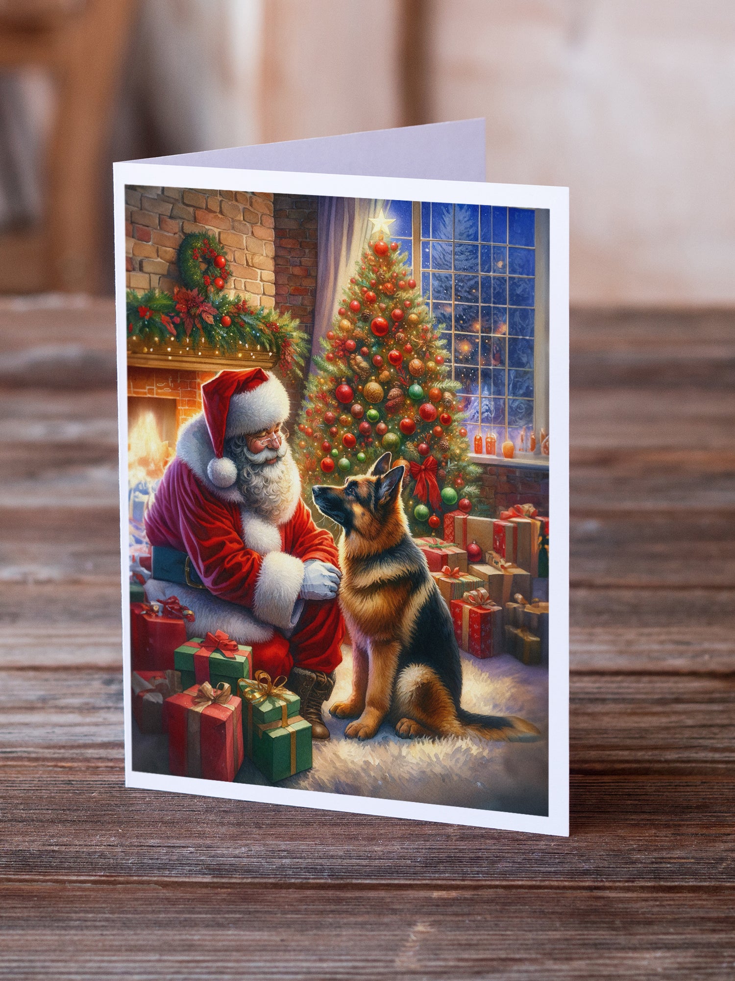 German Shepherd and Santa Claus Greeting Cards Pack of 8