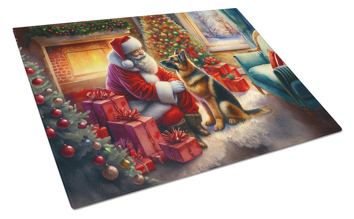 Buy this German Shepherd and Santa Claus Glass Cutting Board