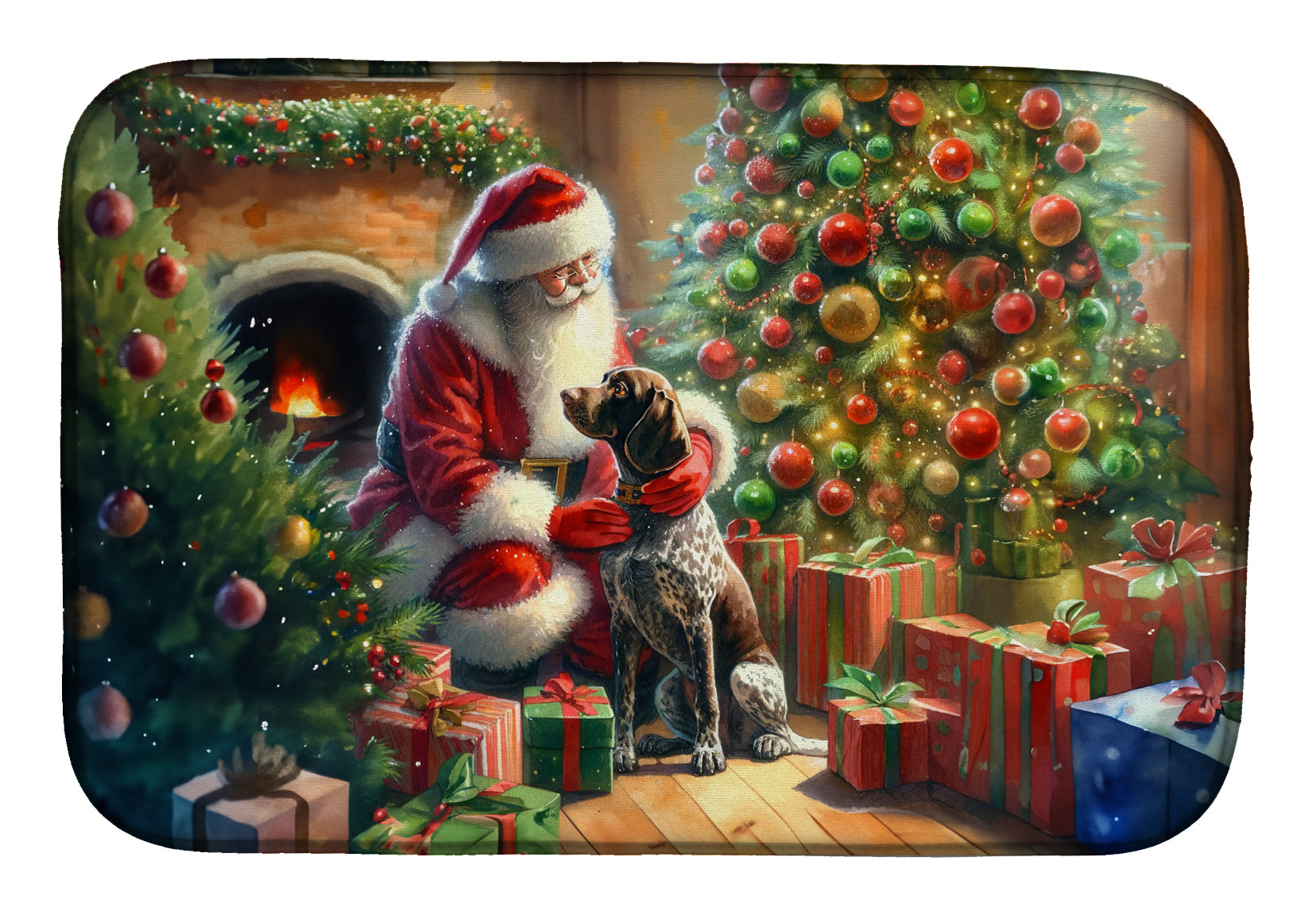 Buy this German Shorthaired Pointer and Santa Claus Dish Drying Mat