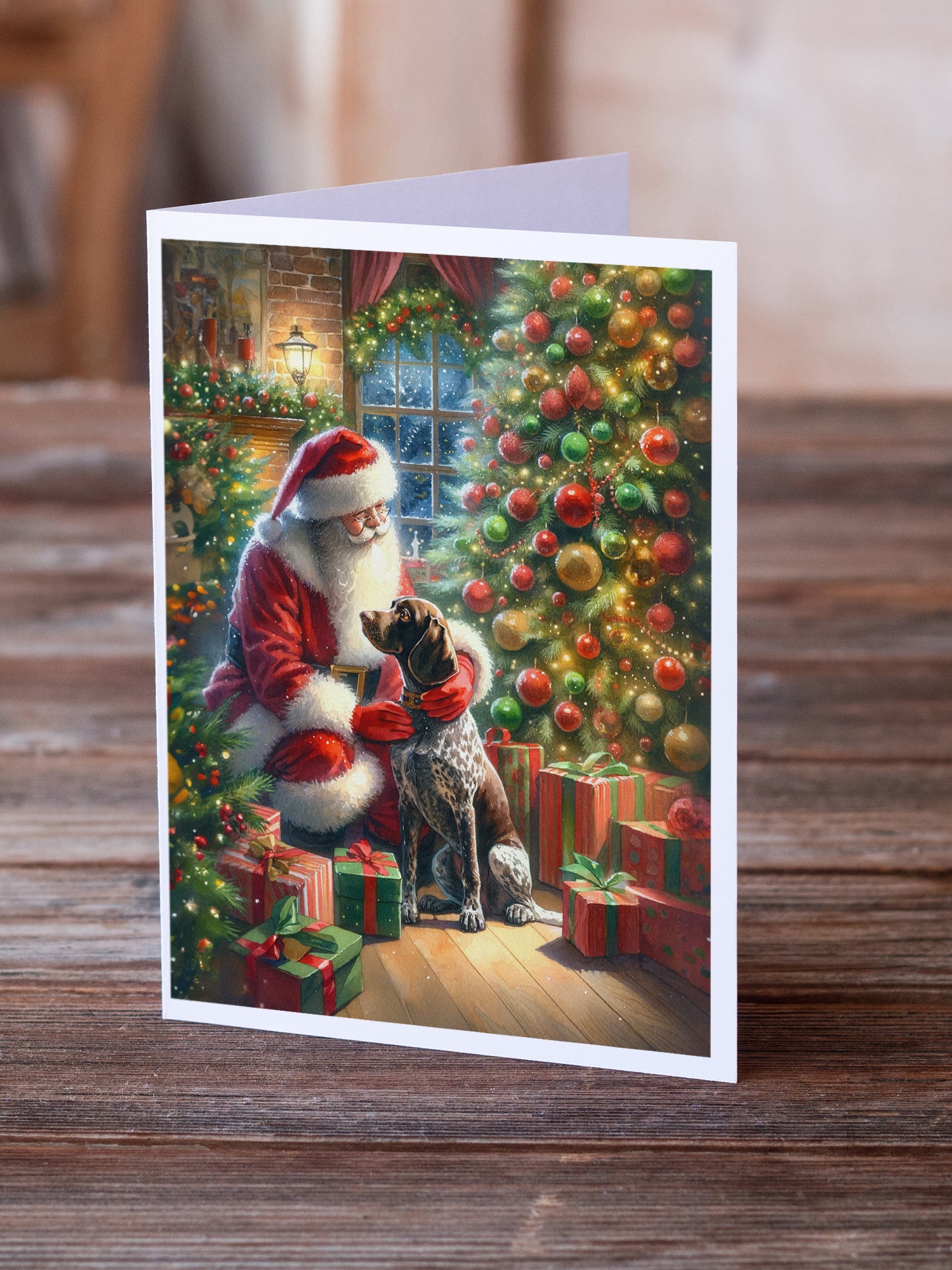 German Shorthaired Pointer and Santa Claus Greeting Cards Pack of 8