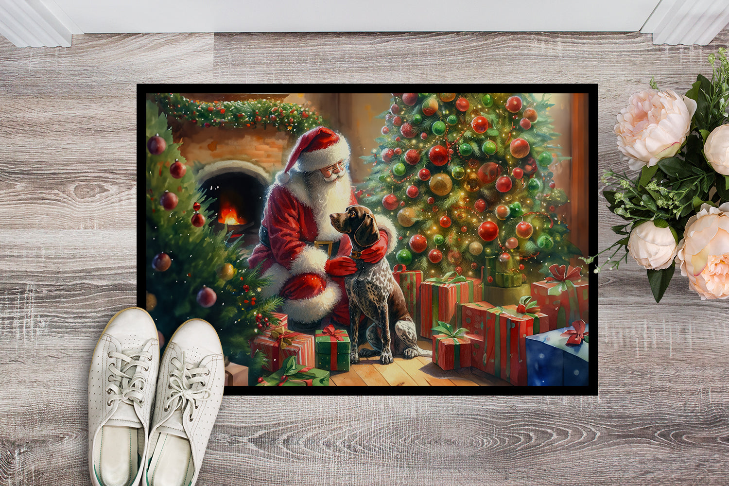 German Shorthaired Pointer and Santa Claus Doormat