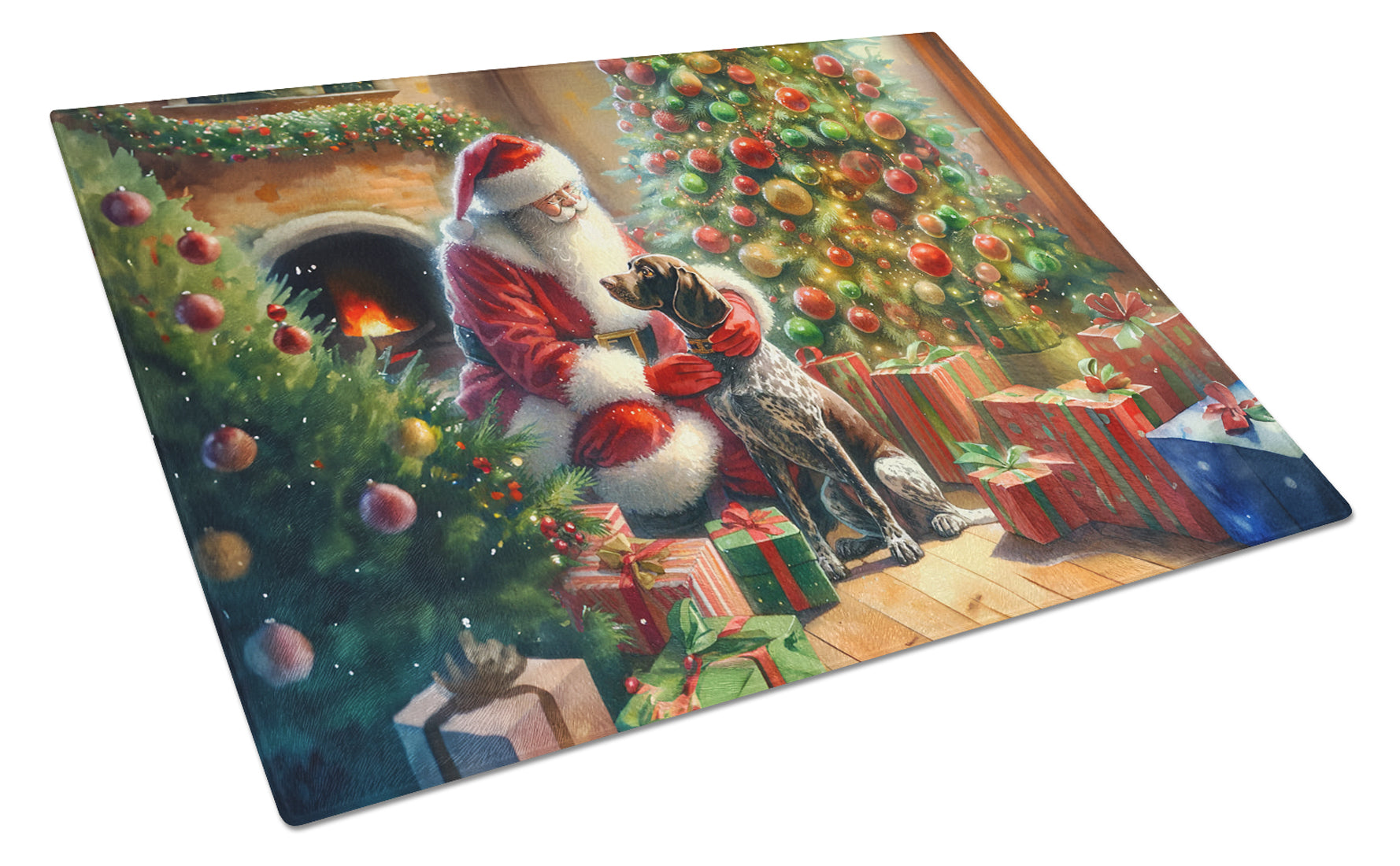 Buy this German Shorthaired Pointer and Santa Claus Glass Cutting Board