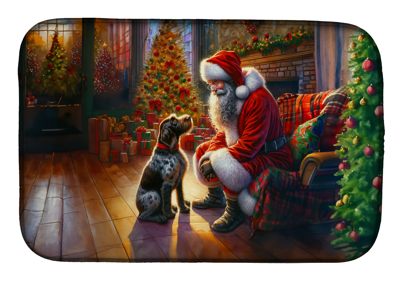 Buy this German Wirehaired Pointer and Santa Claus Dish Drying Mat