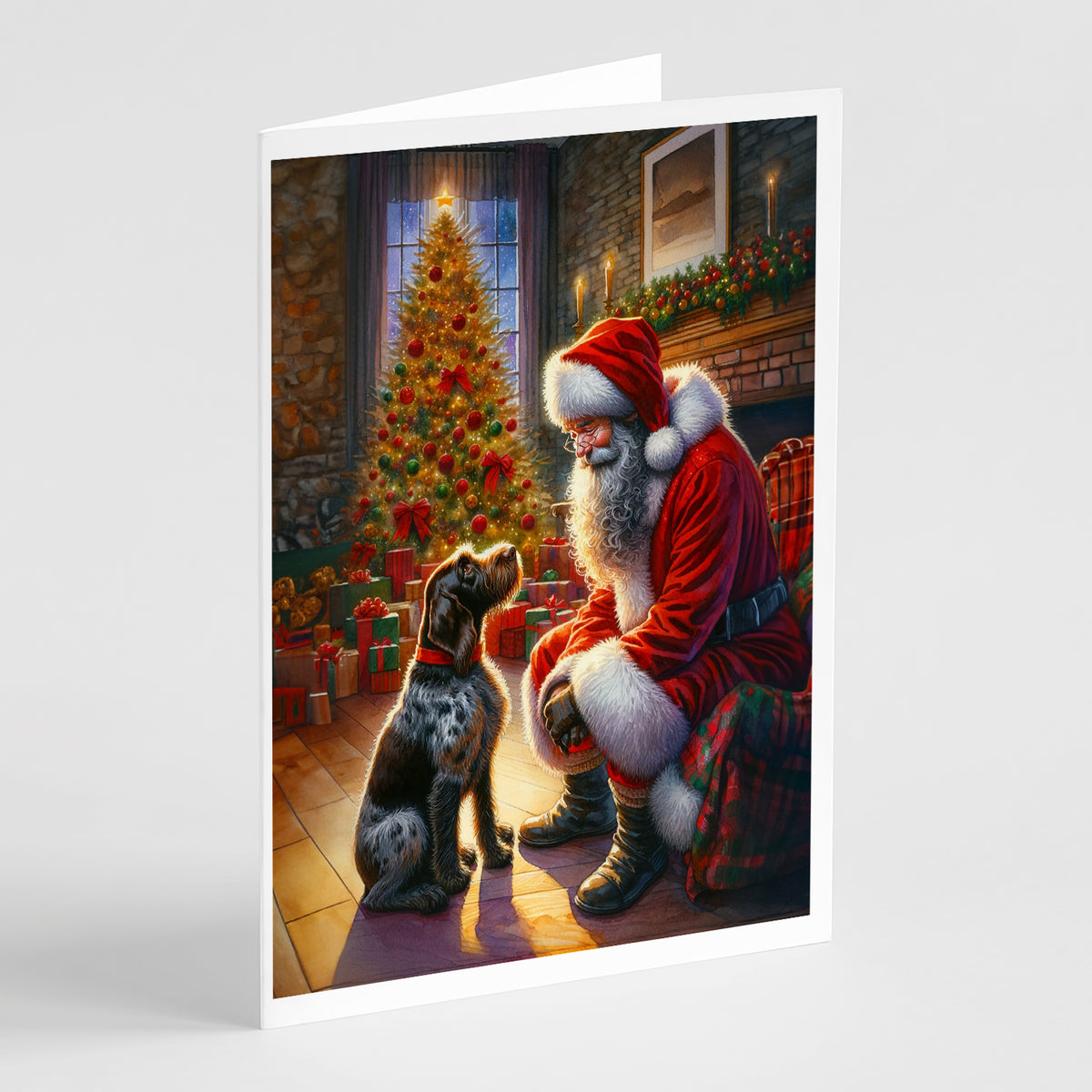 Buy this German Wirehaired Pointer and Santa Claus Greeting Cards Pack of 8
