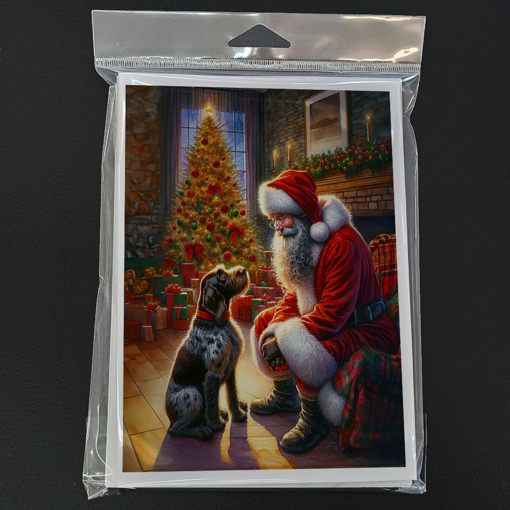 German Wirehaired Pointer and Santa Claus Greeting Cards Pack of 8