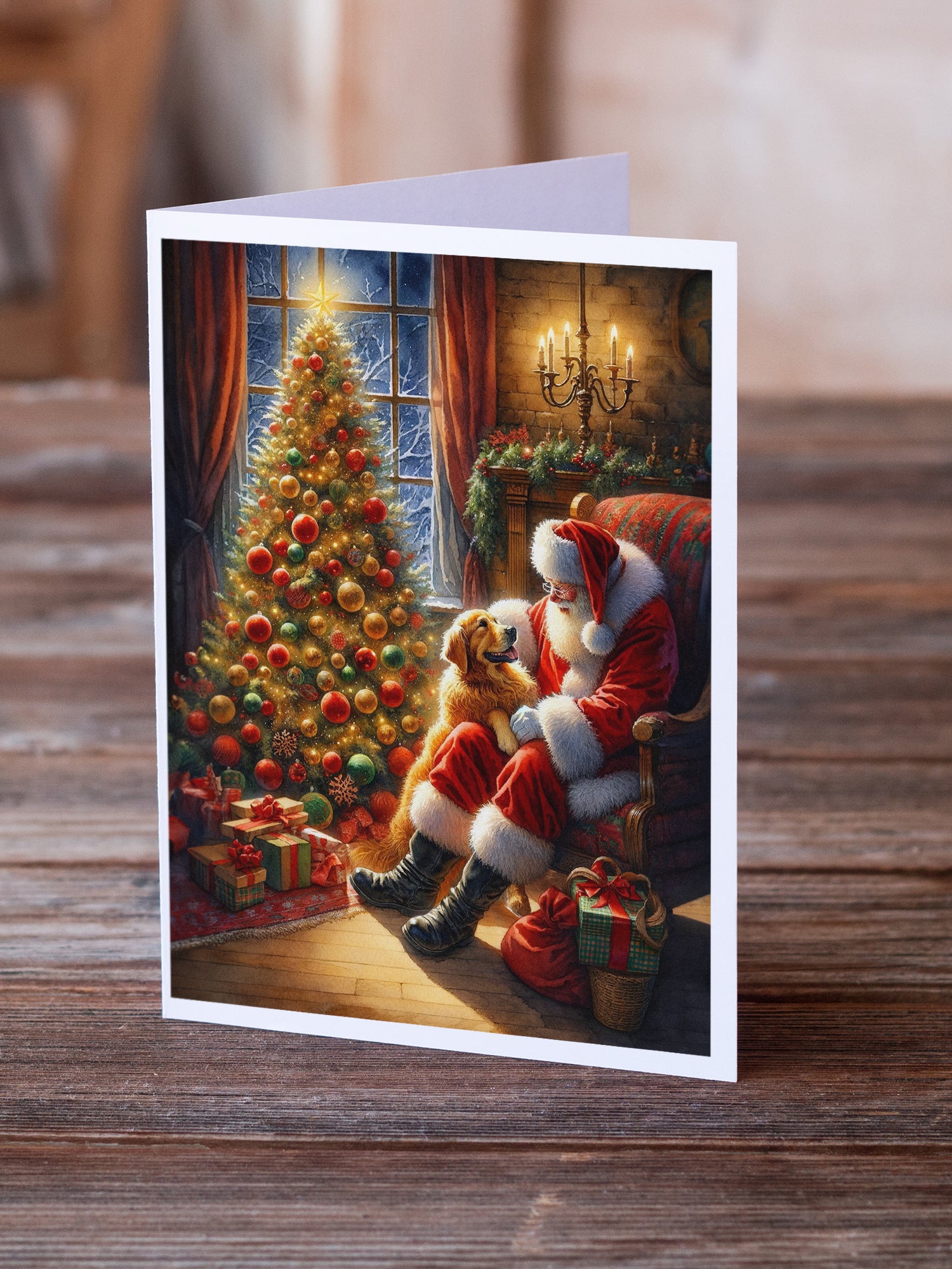 Caroline's Treasures Golden Retriever and Santa Claus Greeting Cards - Blank Note Cards – 8-Pack of Artist-Designed Cards with Envelopes