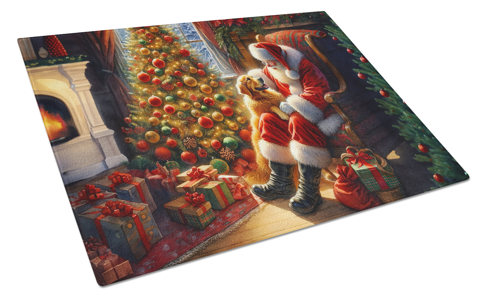 Buy this Golden Retriever and Santa Claus Glass Cutting Board