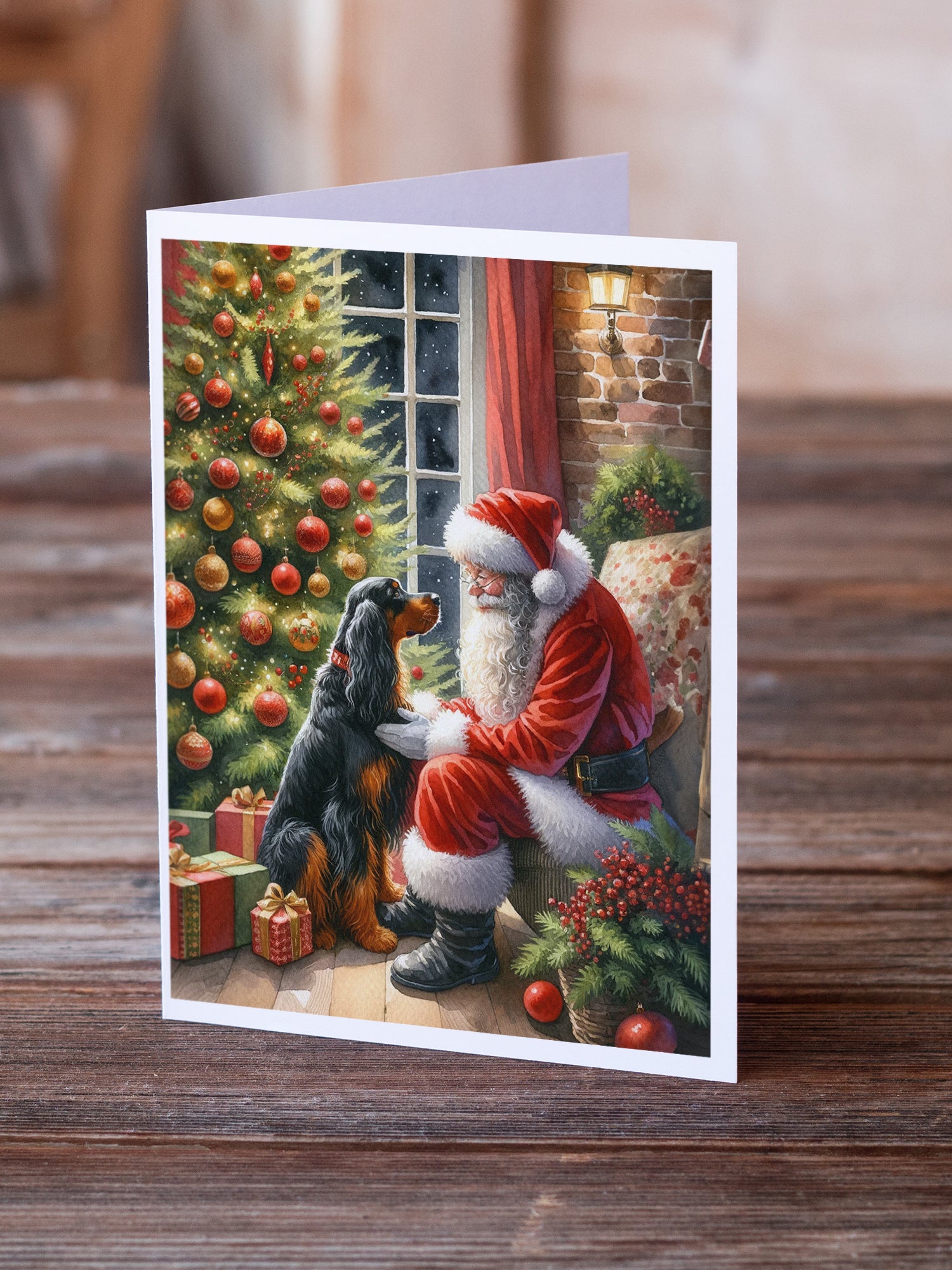 Gordon Setter and Santa Claus Greeting Cards Pack of 8