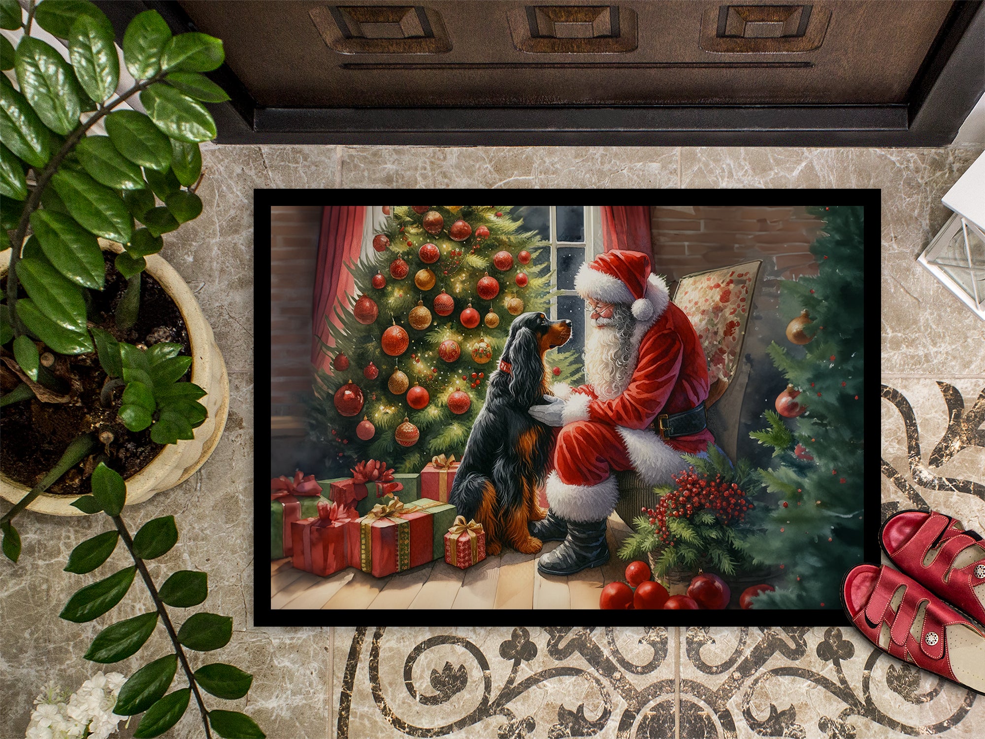Gordon Setter and Santa Claus Doormat