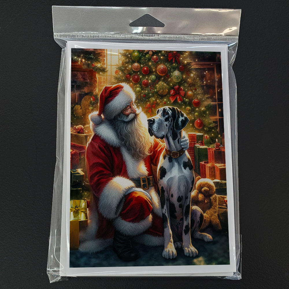 Great Dane and Santa Claus Greeting Cards Pack of 8