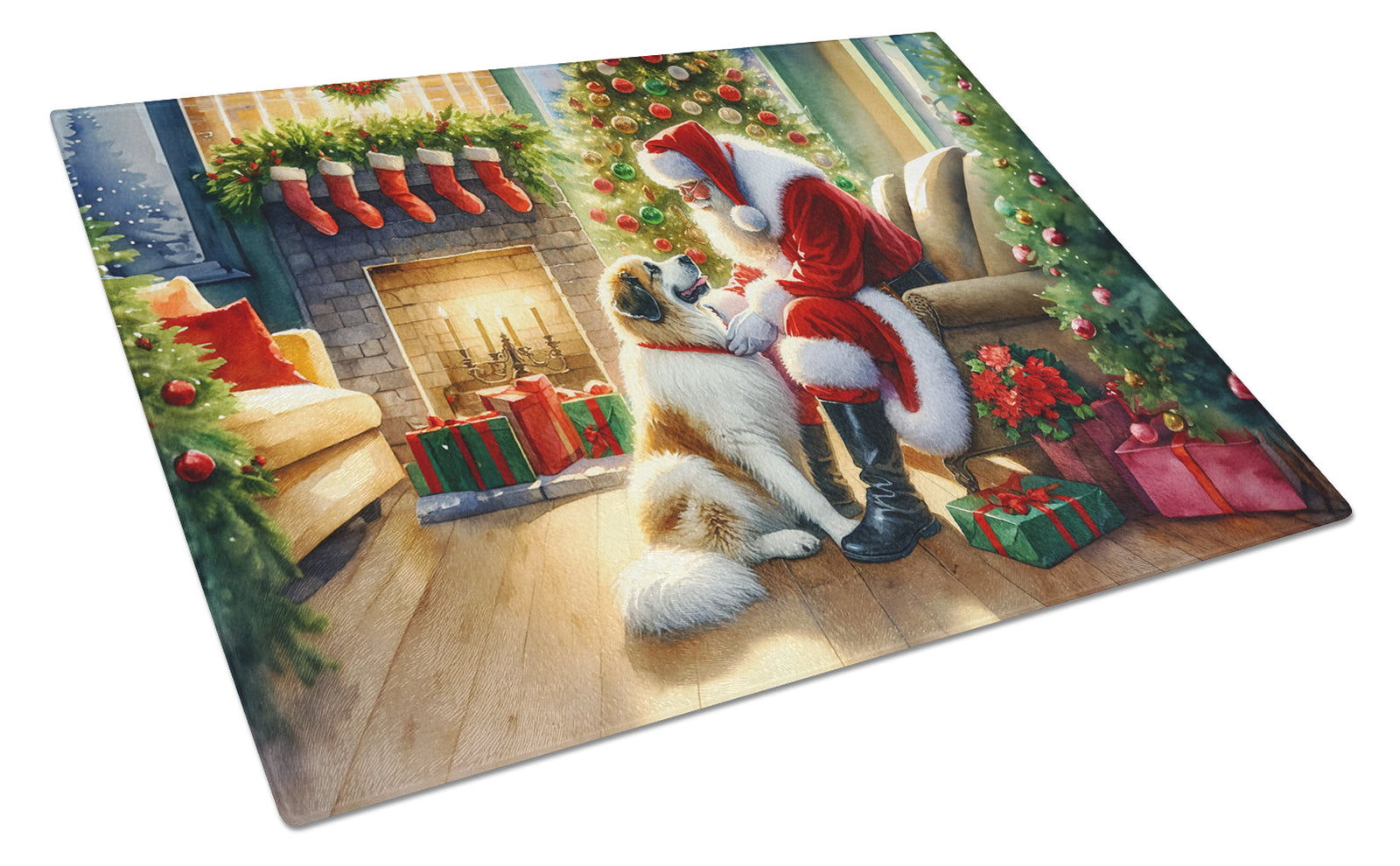 Buy this Great Pyrenees and Santa Claus Glass Cutting Board