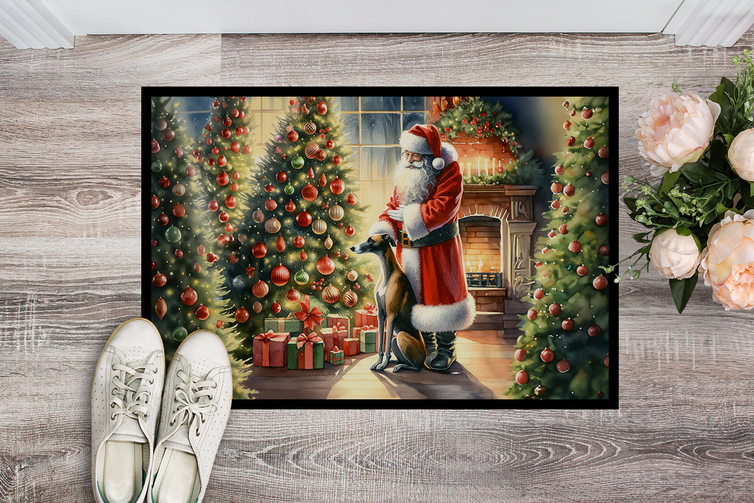 Greyhound and Santa Claus Doormat