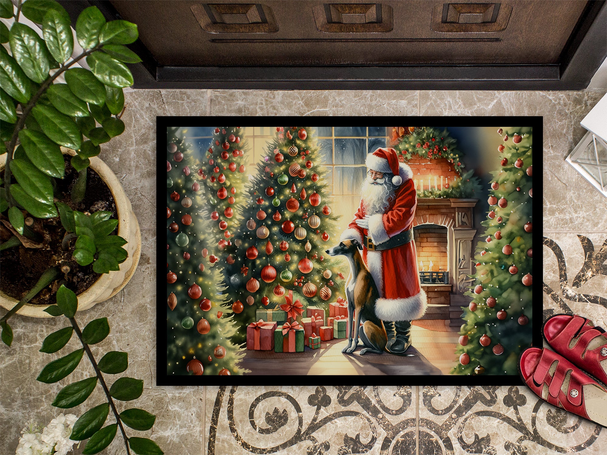 Greyhound and Santa Claus Doormat