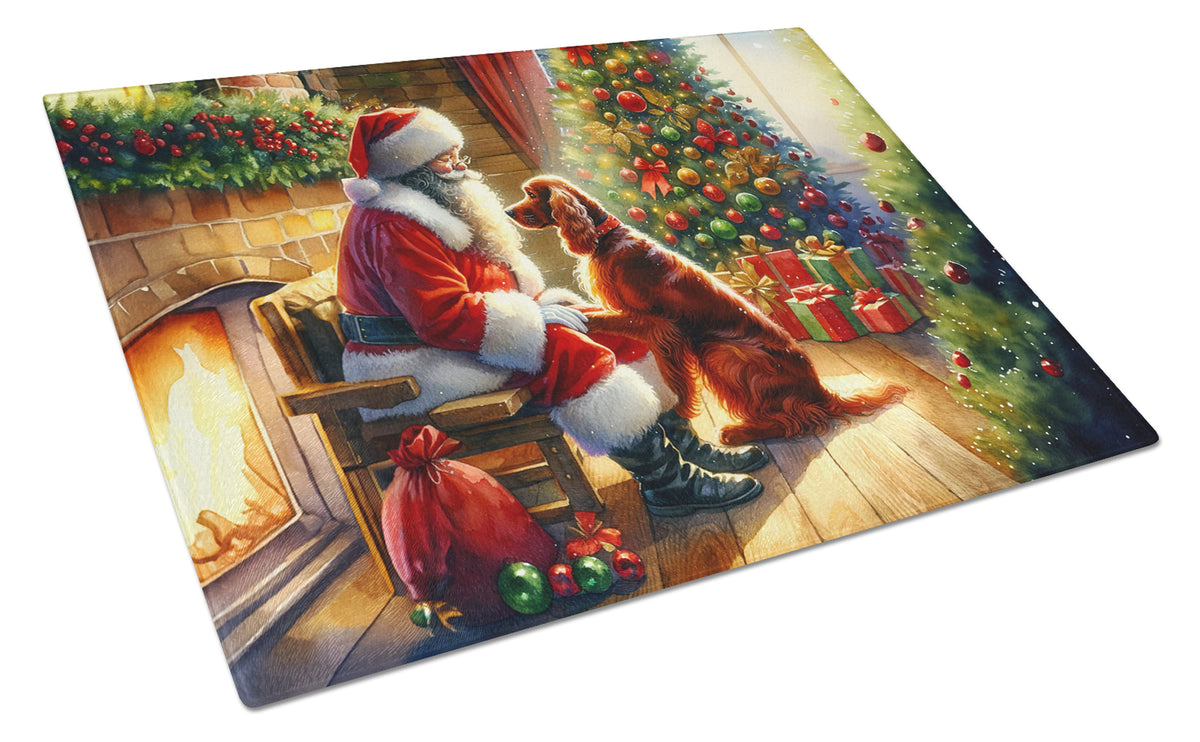 Buy this Irish Setter and Santa Claus Glass Cutting Board