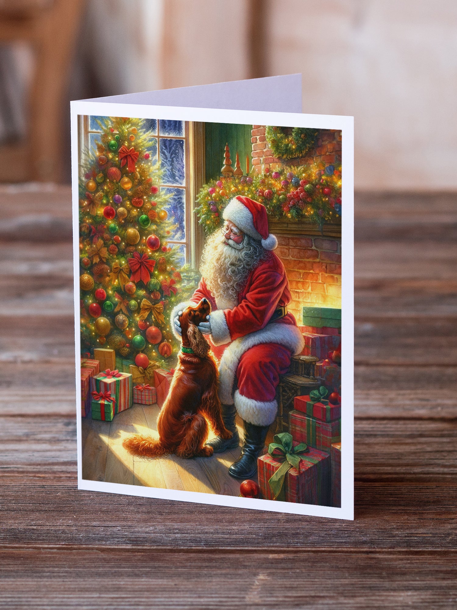 Buy this Irish Setter and Santa Claus Greeting Cards Pack of 8