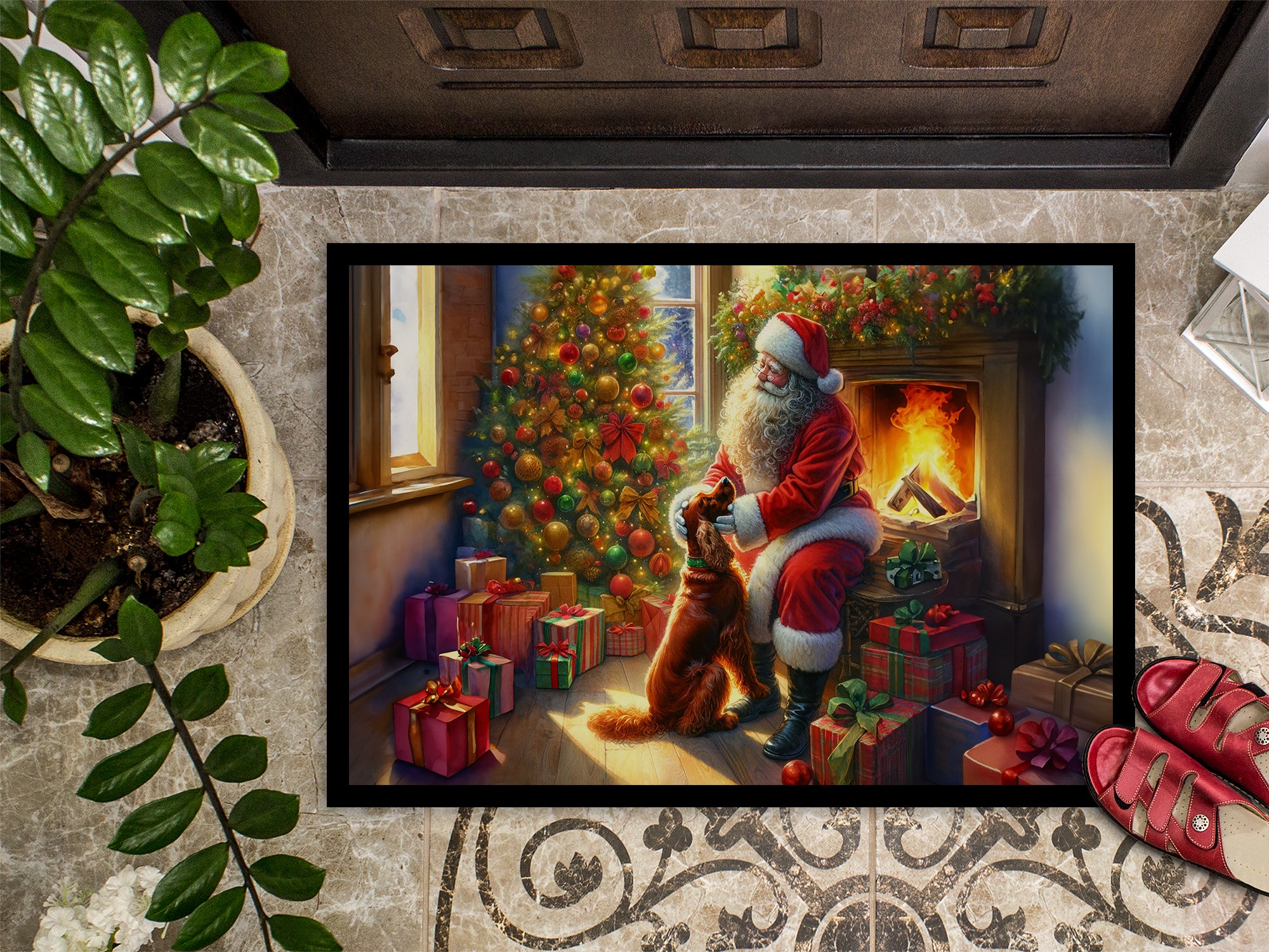 Irish Setter and Santa Claus Doormat