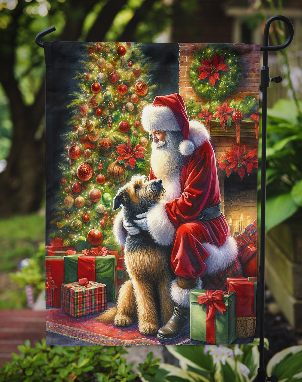 Irish Wolfhound and Santa Claus Garden Flag