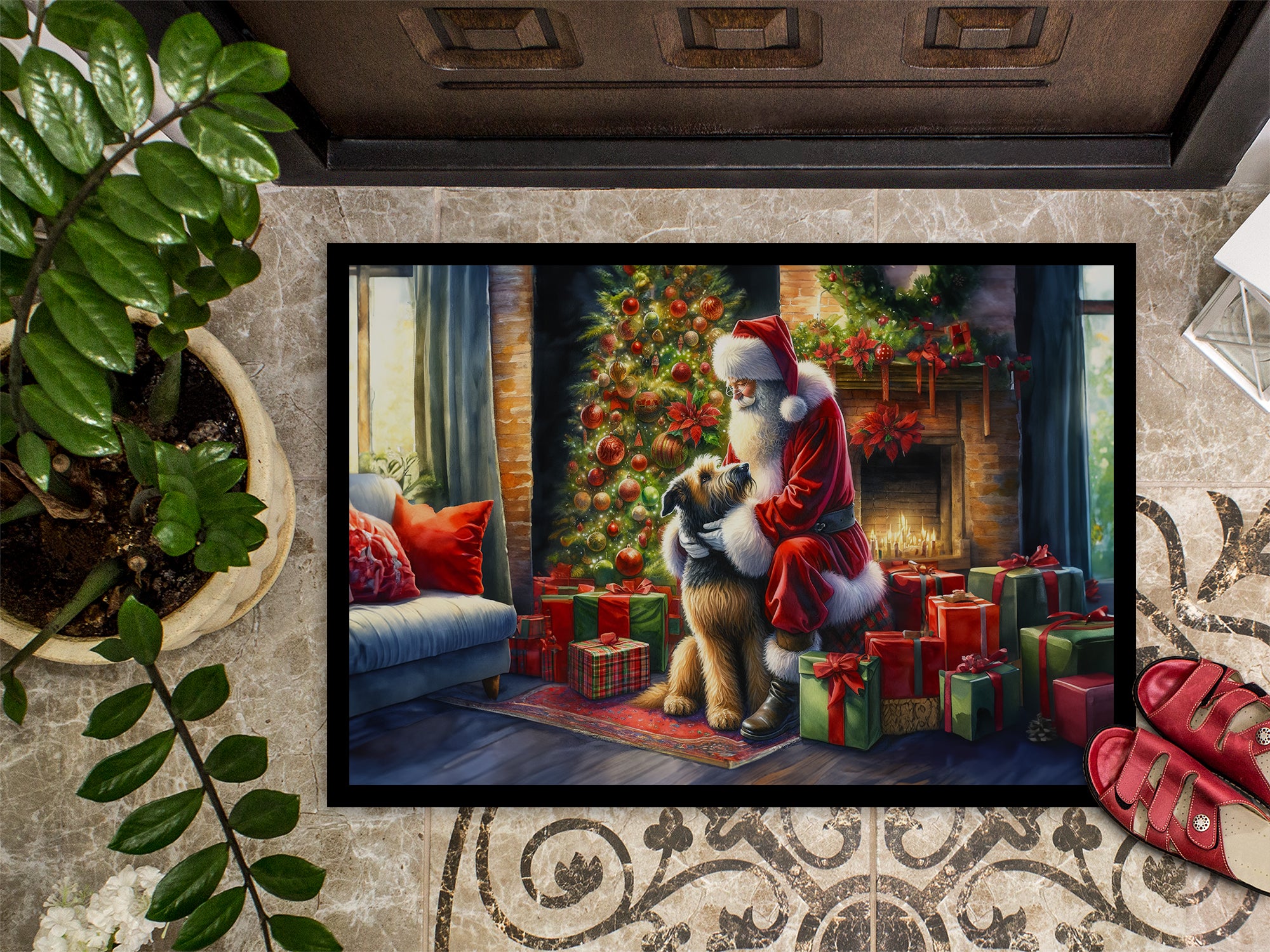 Irish Wolfhound and Santa Claus Doormat