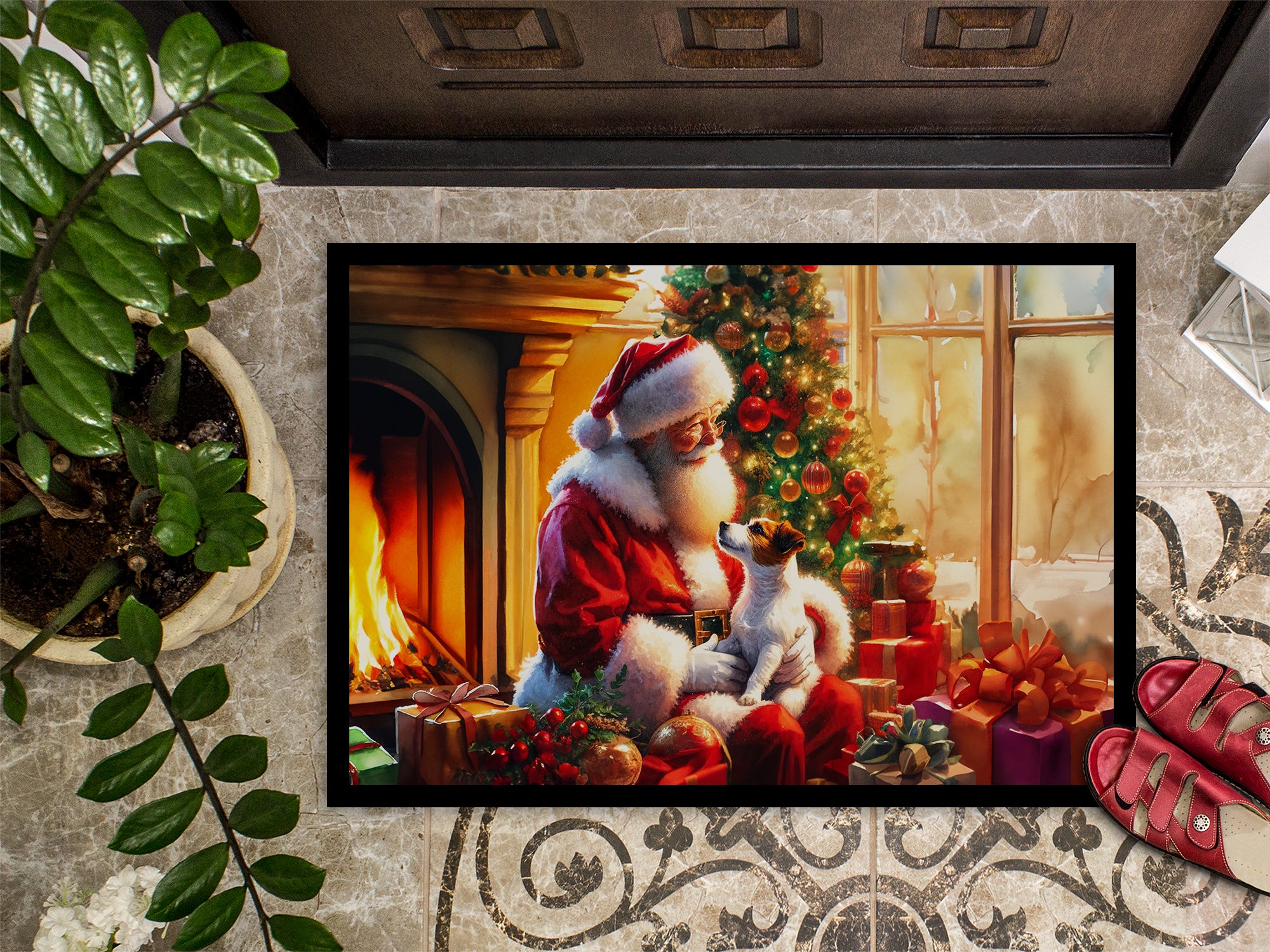 Jack Russell Terrier and Santa Claus Doormat