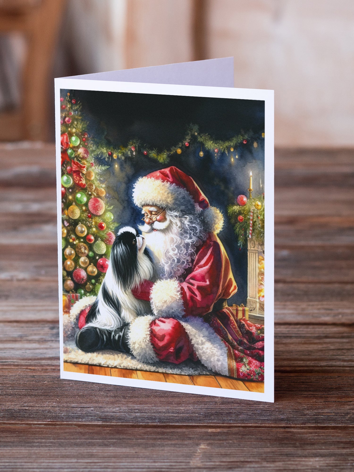 Japanese Chin and Santa Claus Greeting Cards Pack of 8