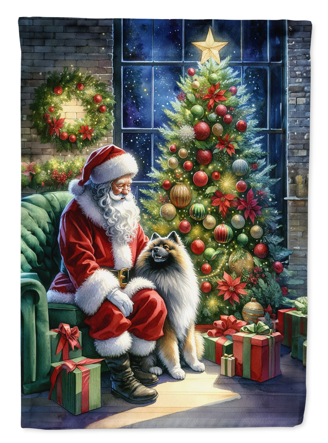 Buy this Keeshond and Santa Claus House Flag