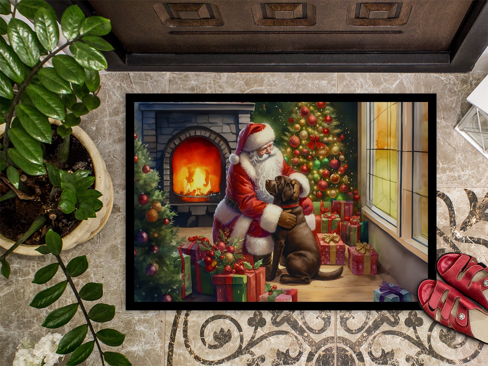 Labrador Retriever and Santa Claus Doormat
