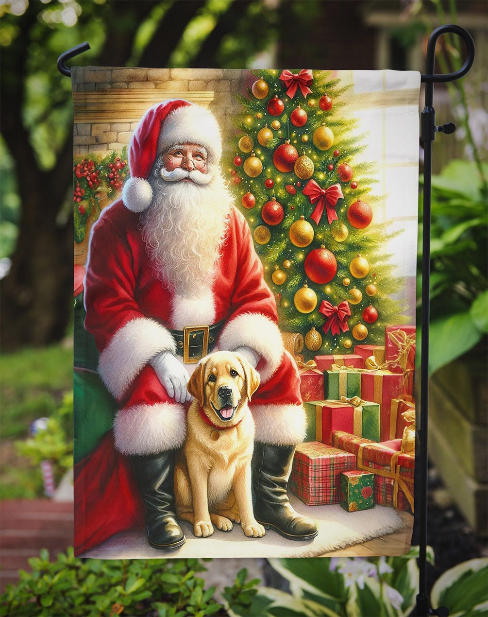 Labrador Retriever and Santa Claus Garden Flag