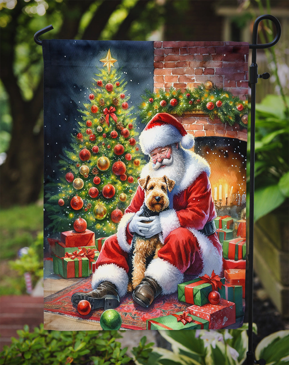 Lakeland Terrier and Santa Claus Garden Flag