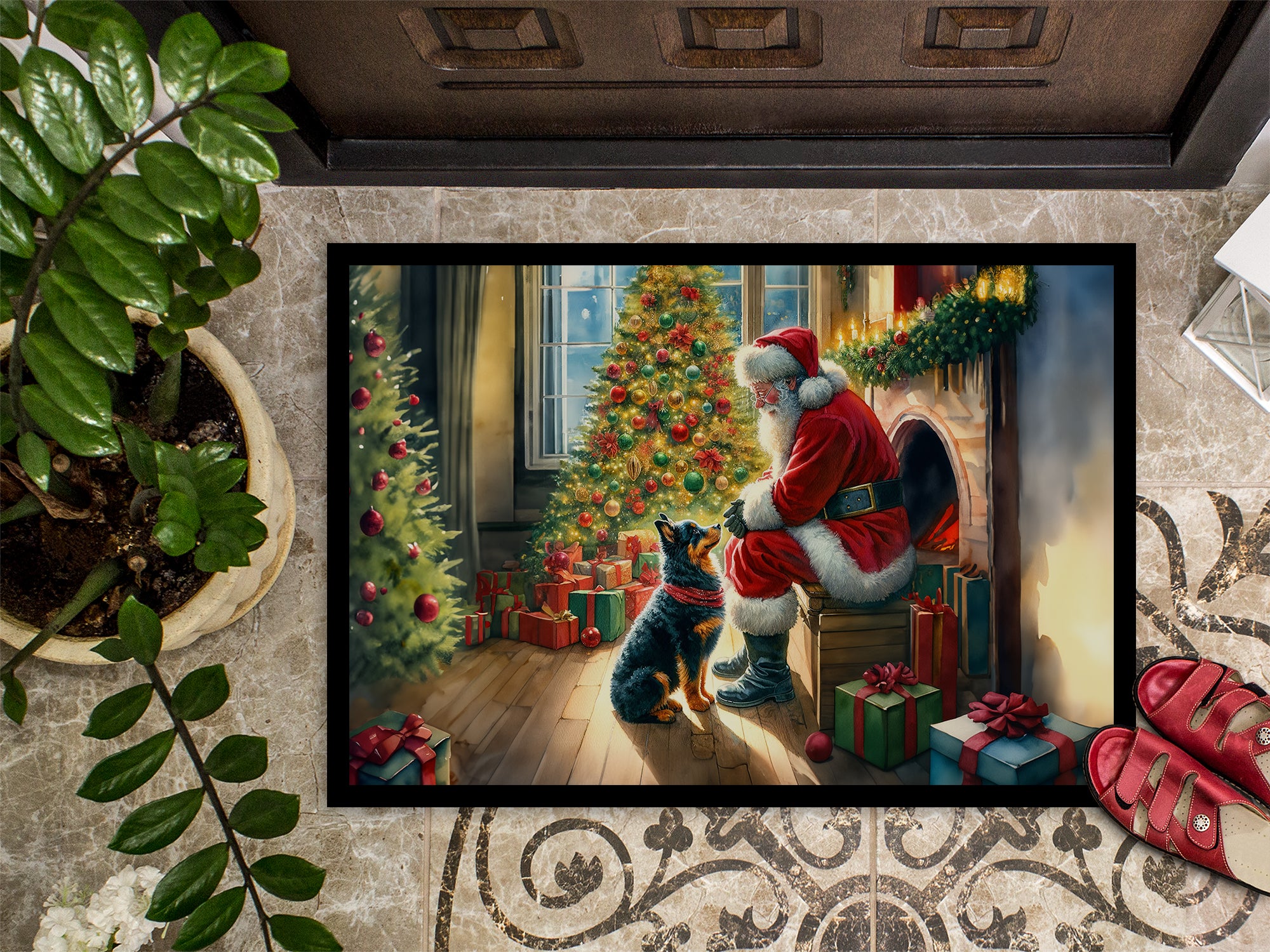 Lancashire Heeler and Santa Claus Doormat