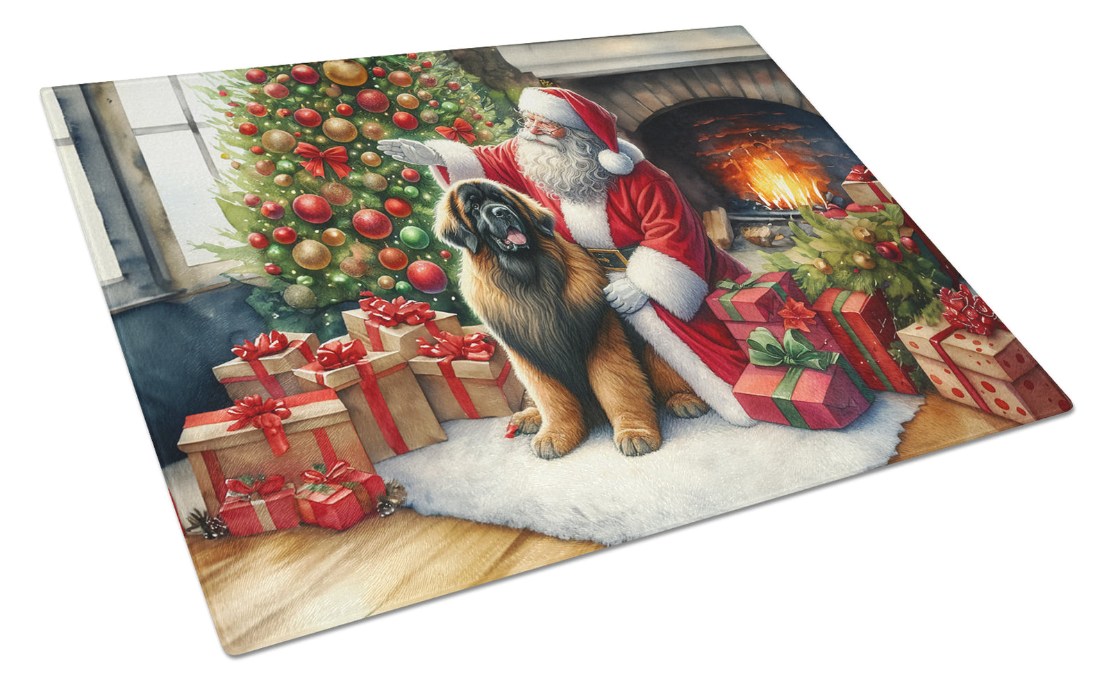 Buy this Leonberger and Santa Claus Glass Cutting Board
